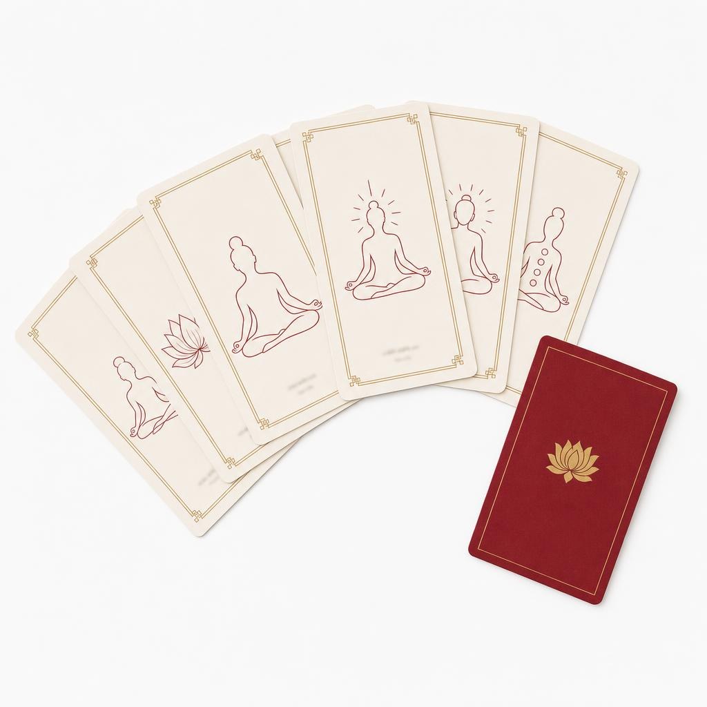 The practice cards fanned out on white beside a small red code card.