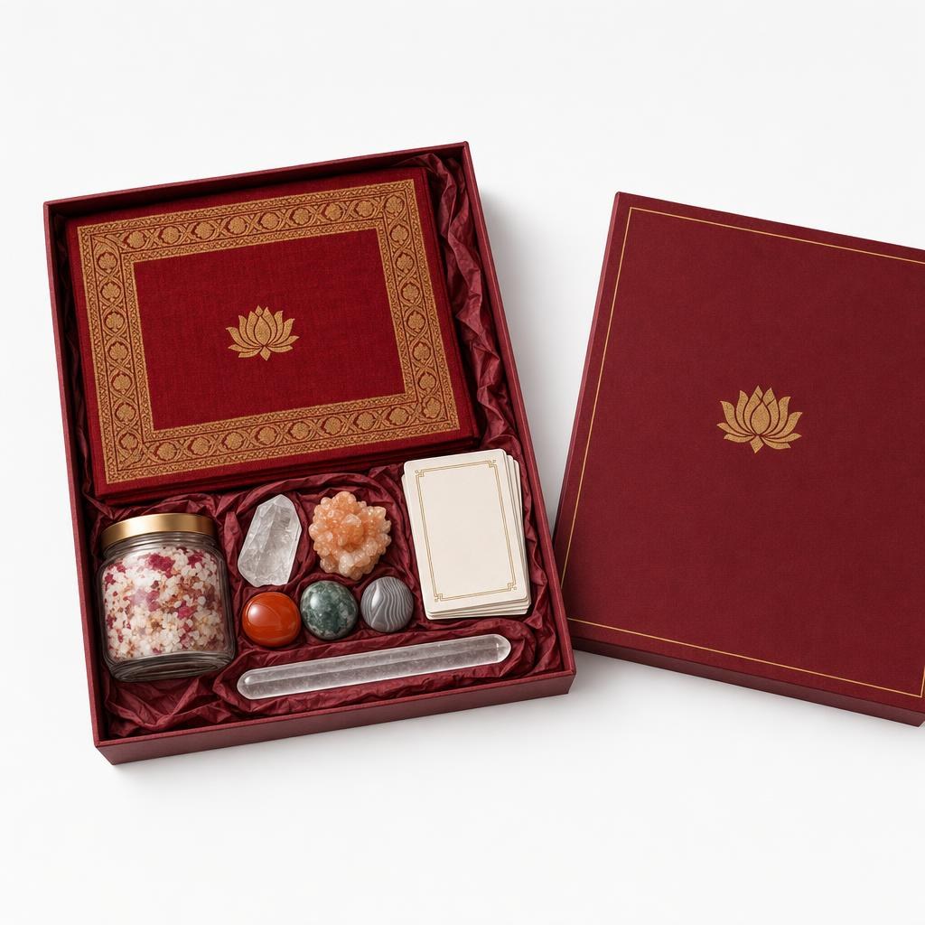 The Full Kit packed inside its red box, each piece wrapped in red tissue.